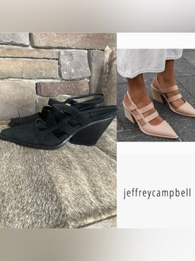 Jeffrey Campbell Caroline Black Suede Sling Back Pointed Toe Mule